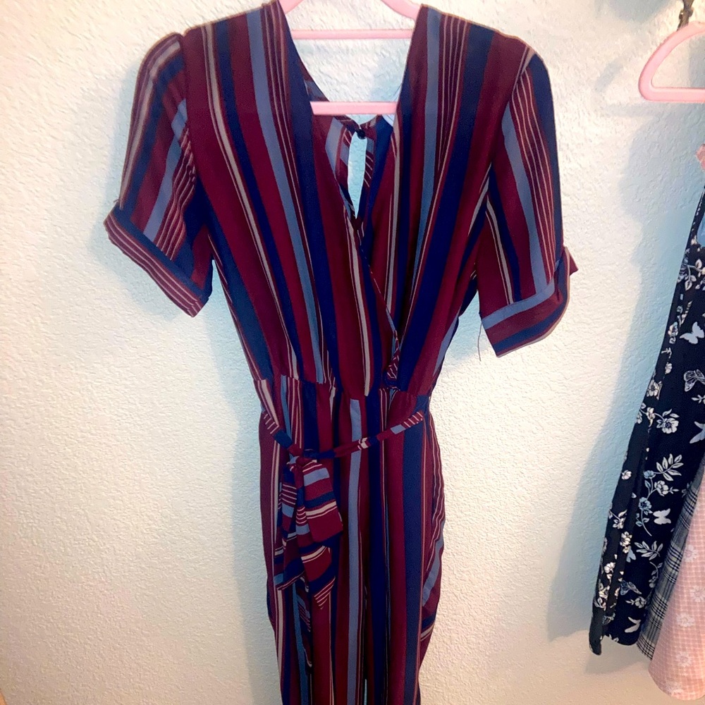 Maroon Blue and Grey short sleeved pants jumpsuit